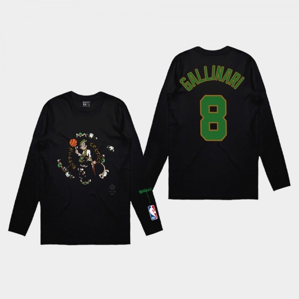 Boston Celtics Danilo Gallinari Team Logo Black T-shirt Long Sleeve