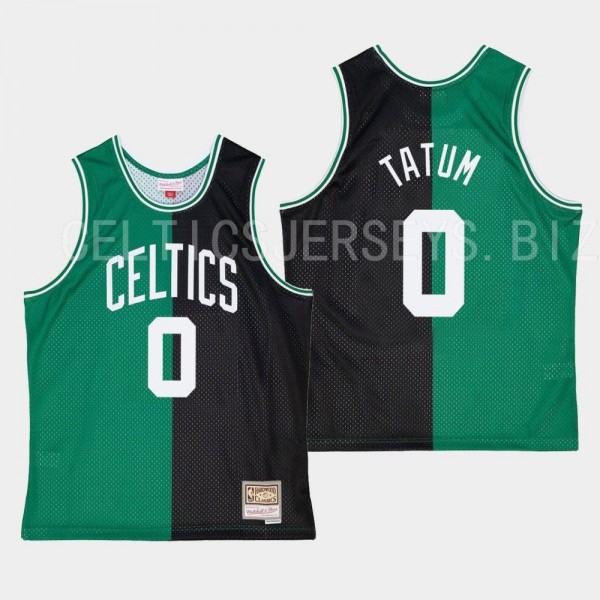 Boston Celtics Jayson Tatum Hardwood Classics Split Jersey Black Kelly Green
