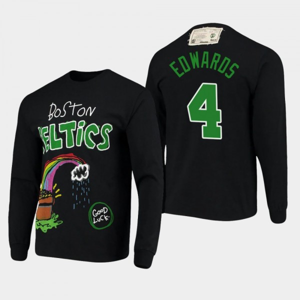 Men's Celtics #4 Carsen Edwards Applique Doodle Style Long Sleeve T-Shirt