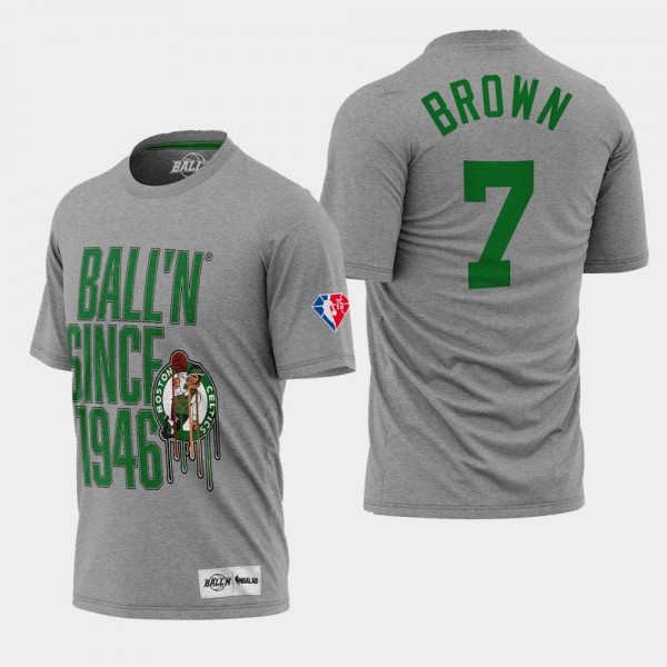 Men's Celtics #7 Jaylen Brown 75th Anniversary Diamond Since 1946 T-shirt