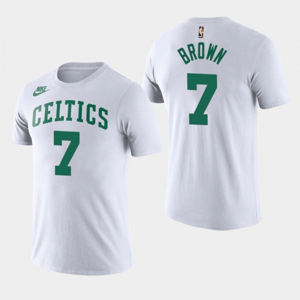 Celtics Jaylen Brown Name and Number White T-shirt