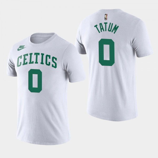Celtics Jayson Tatum Name and Number White T-shirt