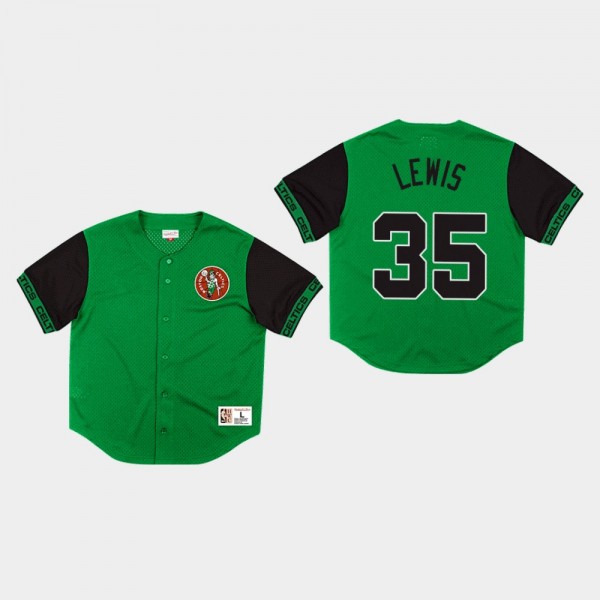 Men's Celtics #35 Reggie Lewis Pure Shooter Mesh Button Front T-Shirt