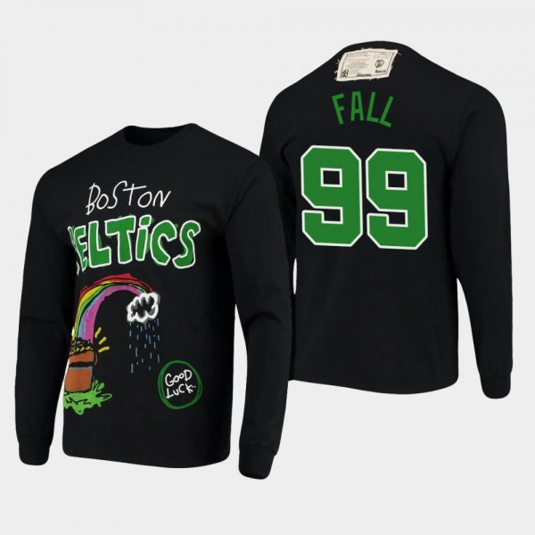 Men's Celtics #99 Tacko Fall Applique Doodle Style Long Sleeve T-Shirt