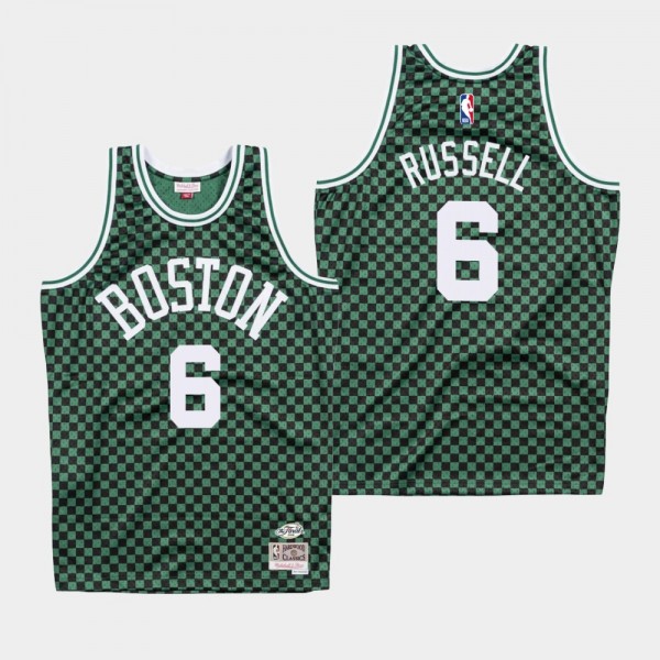 Men's Mitchell & Ness Boston Celtics #6 Bill Russell Checkerboard Jersey
