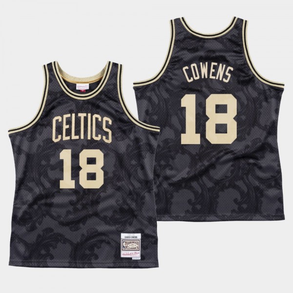 Men's Celtics #18 David Cowens Black Toile Jersey