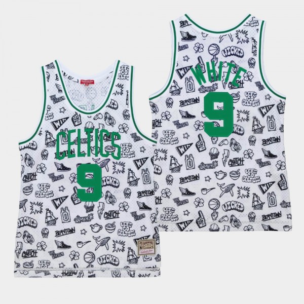 Men's Boston Celtics #9 Derrick White Doodle White HWC Limited Jersey