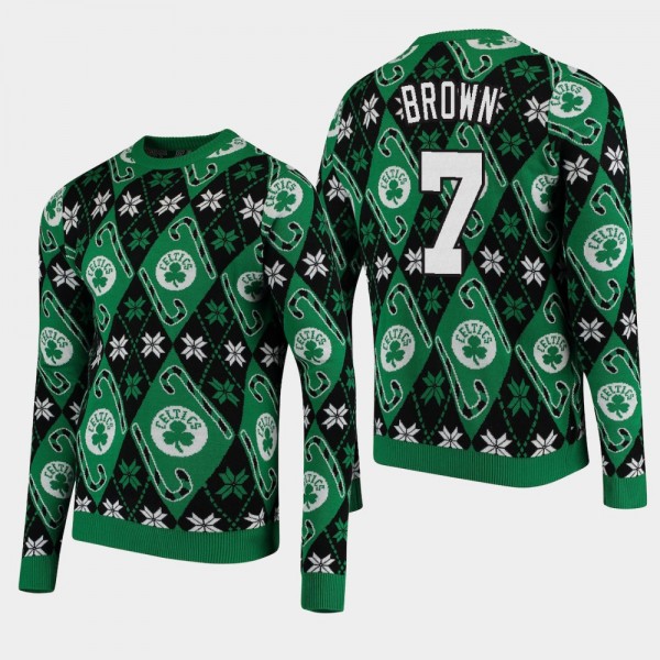 Men's Boston Celtics #7 Jaylen Brown Christmas Ugl...