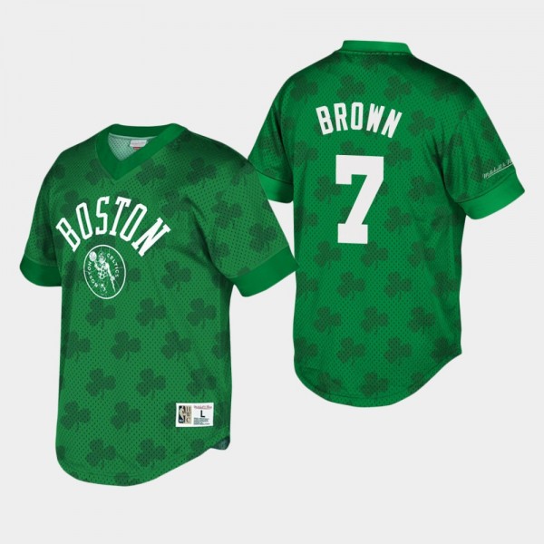 Men's Mitchell & Ness Celtics #7 Jaylen Brown St. Patrick's Day Mesh Shooting T-Shirt