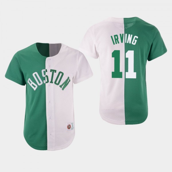 Men's Boston Celtics #11 Kyrie Irving Split Mesh Button Jersey