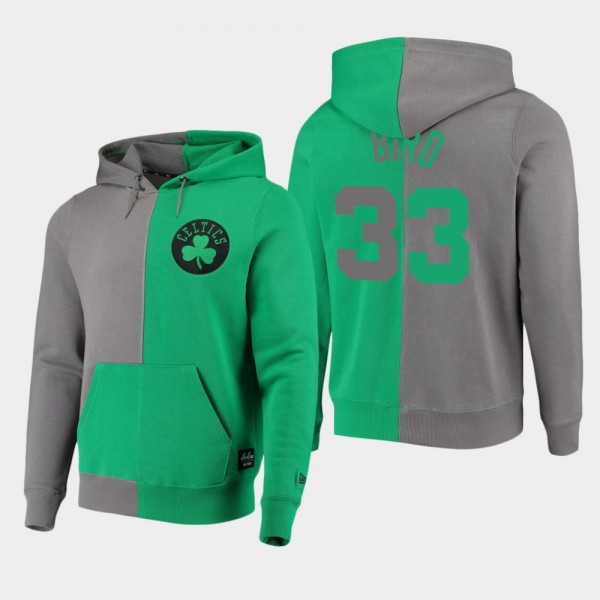Celtics Larry Bird Diagonal French Terry Color Block Pullover Hoodie Gray Kelly Green