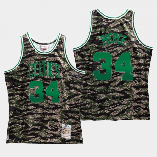Celtics Paul Pierce Tiger Camo Hardwood Classics Green Jersey