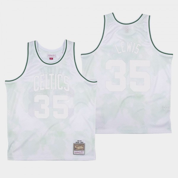 Celtics #35 Reggie Lewis Cloudy Skies Hardwood Classics White Jersey