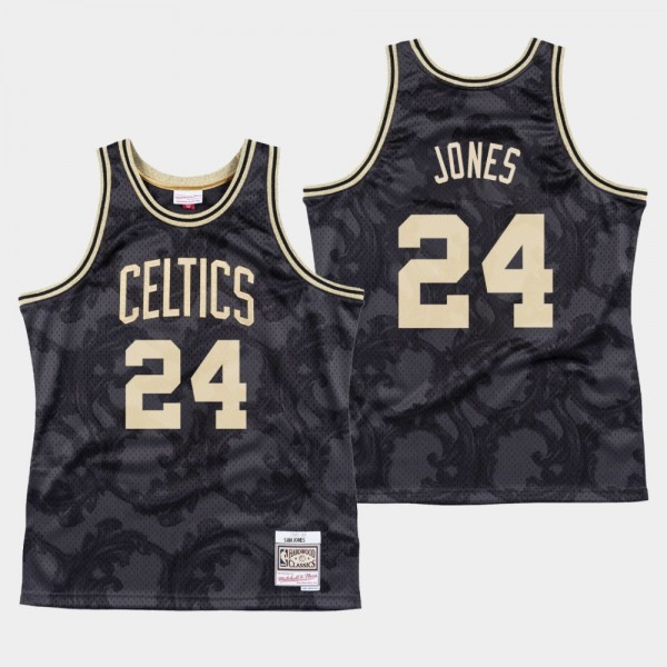 Men's Celtics #24 Sam Jones Black Toile Jersey