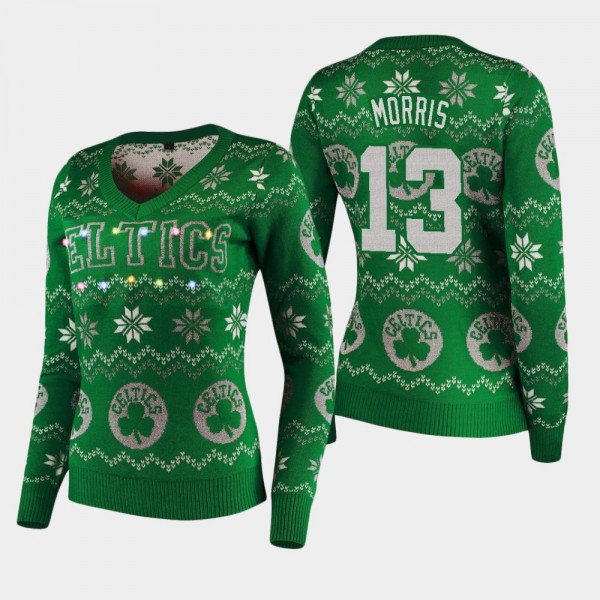 Women's Boston Celtics #13 Marcus Morris Christmas Ugly Sweater
